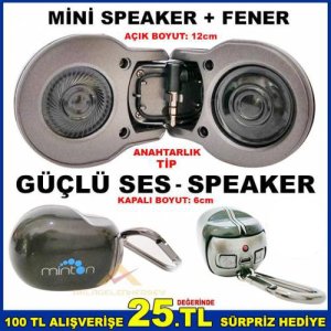 Anahtarlık Tip Şarjlı Pocket Mini Speaker+Fener