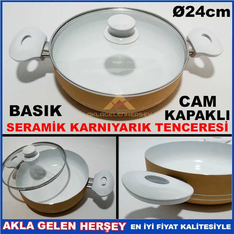 CAM KAPAKLI BASIK SERAMİK KARNIYARIK TENCERESİ