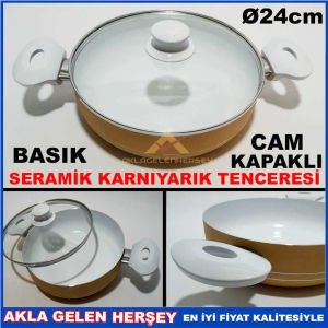 CAM KAPAKLI BASIK SERAMİK KARNIYARIK TENCERESİ