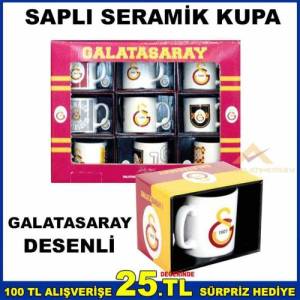Galatasaray Desenli Saplı Seramik Kupa Bardak