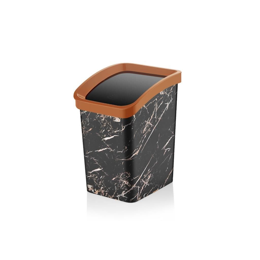 Siyah Mermer Desenli 1 No 6 Litre Otomatik Smart Click Kapaklı Çöp Kovası 18x23cm h:27