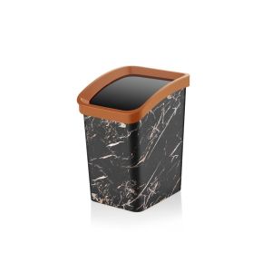 Siyah Mermer Desenli 1 No 6 Litre Otomatik Smart Click Kapaklı Çöp Kovası 18x23cm h:27