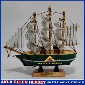 3 DİREKLİ 14CM AHŞAP CİLALI MİNİ MAKET GEMİ 