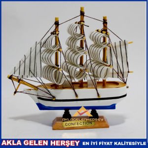 3 DİREKLİ 14CM AHŞAP CİLALI MİNİ MAKET GEMİ 