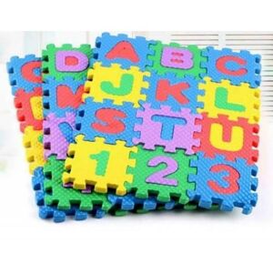 72 parça 9x9cm Mini Parçalı Eva Puzzle Harf Sayı Eğitici Oyun Halısı 36 Puzzle+36 Harf ve Sayı