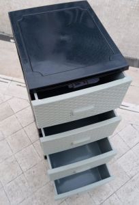 Büyük Boy 4 Çekmece Komidin Açık Gri Raddan Görünümlü Çekmeceli Hasır Dolap Erzak Çamaşır Rafları