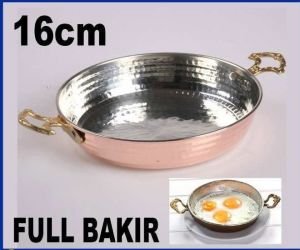 Çekiç dövme el işçiliği bakır sahan 16 cm içi kalaylı çift kulplu omlet sağanı bakır yumurta tavası