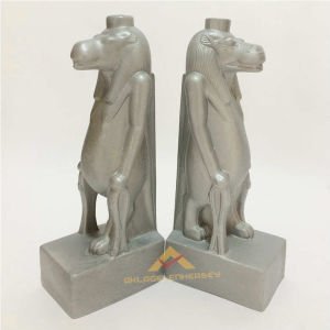 2'Li Set Porselen Kitap Dayama Standı Antik Mısır Dönemi Aslan Başlı Tanrıça Heykeli 23x9cm