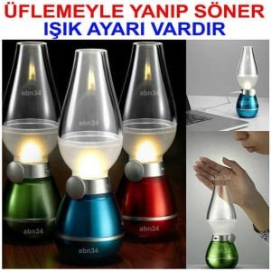 Retro Şarjlı Gece Lambası Işık Seviyesi Ayarlı Led Lamba Üflemeyle Yanıp Sönen Nostaljik İdare Lamba