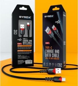 C92 Syrox 2 Amper Type-C Usb Hızlı Şarj Cihazve Şarj Kablosu Dayanıklı Örgü  Siyah