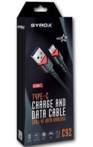 C92 Syrox 2 Amper Type-C Usb Hızlı Şarj Cihazve Şarj Kablosu Dayanıklı Örgü  Siyah
