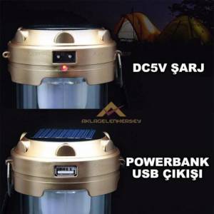 Şarjlı Ve Solar Güneş Enerjili Işıldak+Fener Çok Fonksiyonlu Katlanır Model 1w Fener+6 Led Işıldak