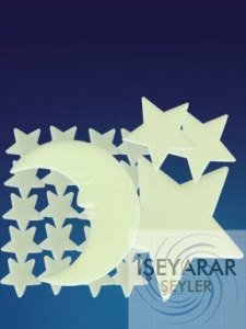 Bitmeyen Işık,Karanlıkta Parlayan Fosforlu Ay Yıldızlı Tavan Süsü 11parça Duvar Ve Tavan Forforu