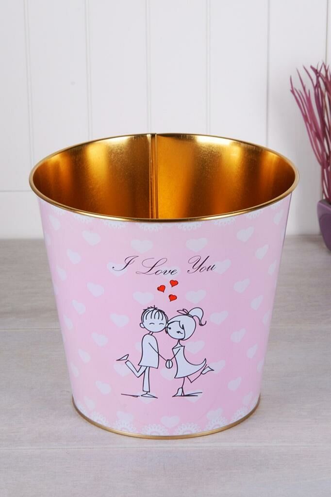 Desenli Galvaniz Büyük Popcorn Kovası 18 cm Çapında, 17 cm Yüksekliğinde