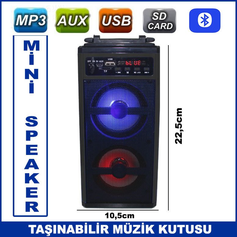 Yüksek Ses Düzeyli Taşınabilir Müzik Kutusu Bluetooth Aux Usb Sd Card Özellikli Şarjlı