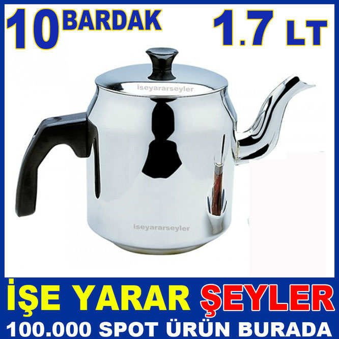ORTA BOY ÇAY OCAĞI DEMLİĞİ PASLANMAZ ÇELİK KAHVECİ DEMLİĞİ 1.7 LİTRE KAHVECİ TEK ÇELİK DEMLİK abn34