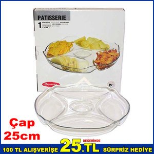 Paşabahçe Servis Tabağı 25cm Çapında 5 Boş Hazneli Çok Amaçlı Çerezlik,Kahvaltılık,Servis Tabağı