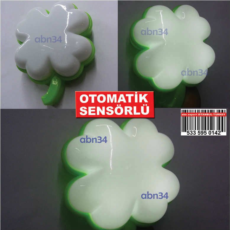 Dört Yapraklı Yonca otomatik ışık Sensörlü Led Gece Lambası Soft Işıklı Sarfiyatsız Gece Lambası