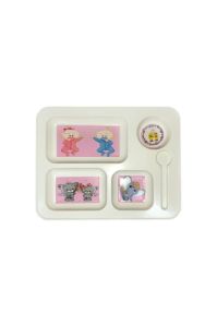 Melamin Bölmeli Mama Çocuk Tabağı 23x28.5 cm Kırılmalara Dayanıklı Tabak