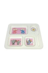Melamin Bölmeli Mama Çocuk Tabağı 23x28.5 cm Kırılmalara Dayanıklı Tabak