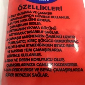 Kireç Çözücü Yumuşatıcı Ren Koruyucu Beyazlatıcı Çamaşır Sodası Elde ve Makinada Kullanılan 500 gr