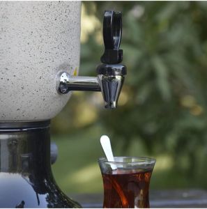 Granit Gövde Elektrikli Semaver 50 Bardak Çay Makinesi Porselen Demlik Emniyet Sistemli Termostatlı
