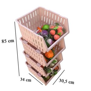 4 Katlı Çok Amaçlı Plastik Demonte Sebzelik Komidin Açık Pembe Renk 1.Kalite