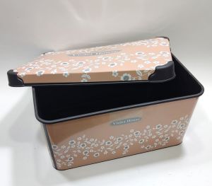 10 Litre Beyaz Çiçek Desen Kapaklı Dekoratif Kutu Plastik Saklama Kabı 35x23 h17cm Hediye için Süper