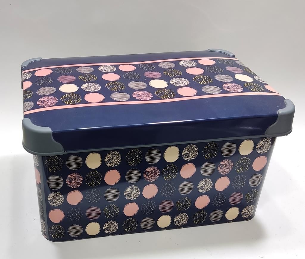 10 Litre Puantiye Desenli Kapaklı Dekoratif Kutu Plastik Saklama Kabı 35x23 h17cm Hediye için Süper