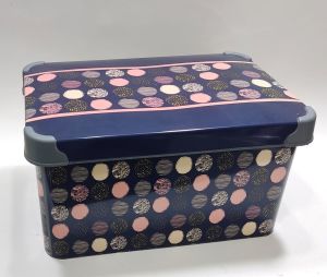 10 Litre Puantiye Desenli Kapaklı Dekoratif Kutu Plastik Saklama Kabı 35x23 h17cm Hediye için Süper