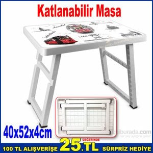 Pratik Katlanabilir Piknik Masası 40x52x4cm İstanbul Desenli Şık Tasarım Portatif Piknik Sehpası