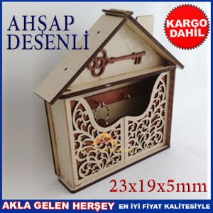 4 ASKILI DESENLİ KAPAKLI AHŞAP ANAHTARLIK, Dekoratif ahşap anahtar kutusu,anahtar dolabı -2