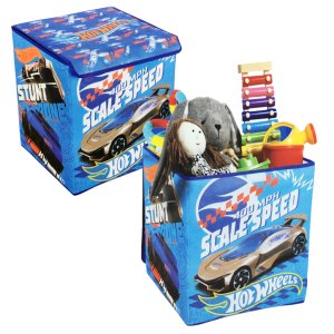 Orjinal Lisanslı Hot Wheels Arabalı Oyuncak Kutusu 35x33x38cm Araba Desenli Katlanır Oyuncak Kutusu