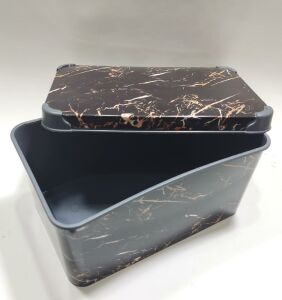 10 Lt Siyah Mermer Desenli Kapaklı Dekoratif Kutu Plastik Saklama Kabı 35x23 h17cm Hediye için Süper