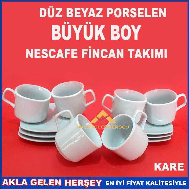 DÜZ BEYAZ PORSELEN BÜYÜK BOY KARE FİNCAN TAKIMI