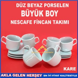 DÜZ BEYAZ PORSELEN BÜYÜK BOY KARE FİNCAN TAKIMI