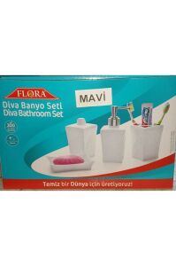4 Parça Flora F350 Diva Banyo Seti (Sabunluk, Sıvı Sabunluk,  Diş Fırçalık, Pamukluk)
