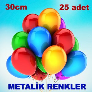 25'li Paket Metalize Balon 15 Farklı Renk Seçeneği ile 1.Kalite İtalyan 30cm Lateks Metalik Balon