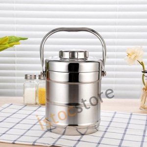 İçi Dışı Full Paslanmaz Çelik 3Bölmeli Kulplu 1.4lt Yemek Termosu Korumalı Sefer Tası