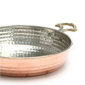 Lokanta Büfe Otellere ideal 22cm bakır sahan elişi çekiç dövme içi kalaylı çift kulp yumurta sağanı