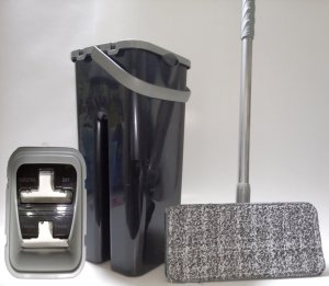 2 Microfiber Paspaslı Tablet Mop Çift Hazne Siyah Kovalı Ultra Temizlik Seti 4+4=8 Litre Kova+Metal Sap ve Paspas Fiyata Dahil Yıkama-Durulama, Arındırma Kurutma Hazneli Tam Set