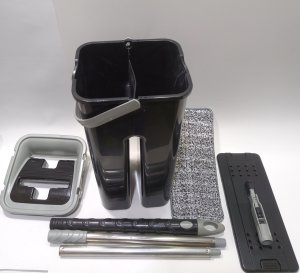 2 Microfiber Paspaslı Tablet Mop Çift Hazne Siyah Kovalı Ultra Temizlik Seti 4+4=8 Litre Kova+Metal Sap ve Paspas Fiyata Dahil Yıkama-Durulama, Arındırma Kurutma Hazneli Tam Set