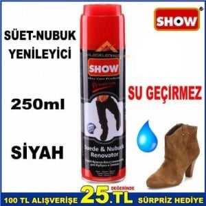 Siyah Süyet Boyası Su Geçirmez 250ml Süet, Nubuk Ayakkabı-Çanta-Mont Boyası Siyah Renk Sprey Boya