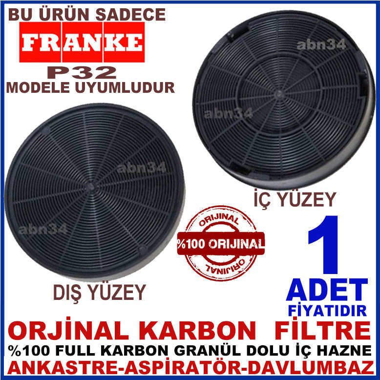 FRANKE ANKASTRE DAVLUMBAZ FİLTRESİ FRANKE P32 MODEL DAVLUMBAZ İÇİN GRANÜL KARBONLU FİLTRE