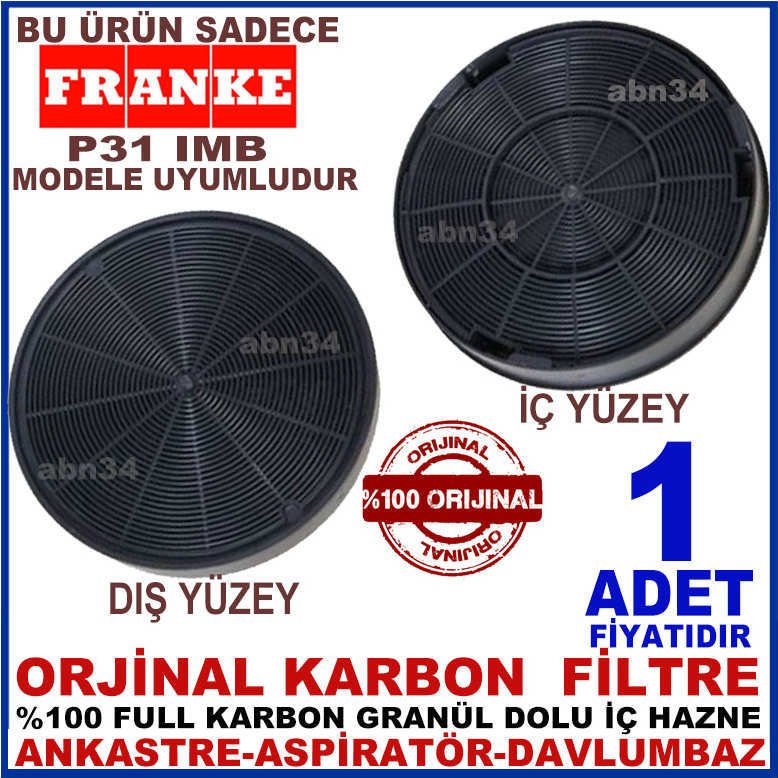 FRANKE ANKASTRE DAVLUMBAZ FİLTRESİ FRANKE P31 IMB MODEL DAVLUMBAZ İÇİN GRANÜL KARBONLU FİLTRE