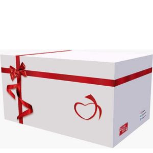 BüyükBoy Dekorlu Çeyiz Kolisi 60x40x32cm Şık Karton Çeyiz Sandığı Beyaz Zeminde Kurdela Kalp Figürlü