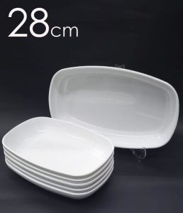 12 Adet Beyaz Melamin Kayık Tabak 28x18cm BüyükBoy Salata Tabağı Günlük Kullanıma Hesaplı Oval Tabak