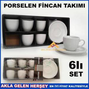 Kendinden Desenli Düz Beyaz Porselen Kahve Fincan Takımı Kendinden Desenli Düz Beyaz Porselen Kahve Fincan Takımı Ovall