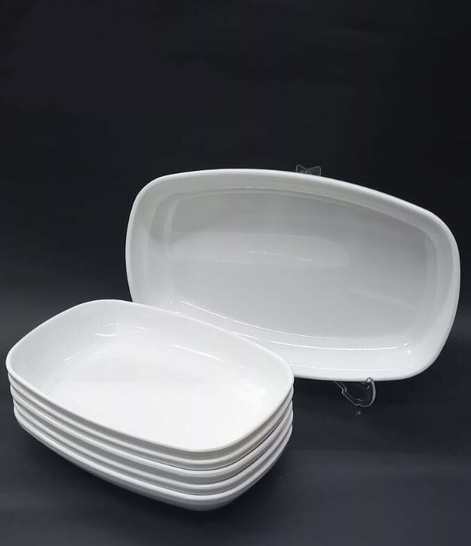 1 Adet Beyaz Melamin Kayık Tabak 28x18cm Büyük Boy Salata Tabağı Günlük Kullanıma Hesaplı Oval Tabak