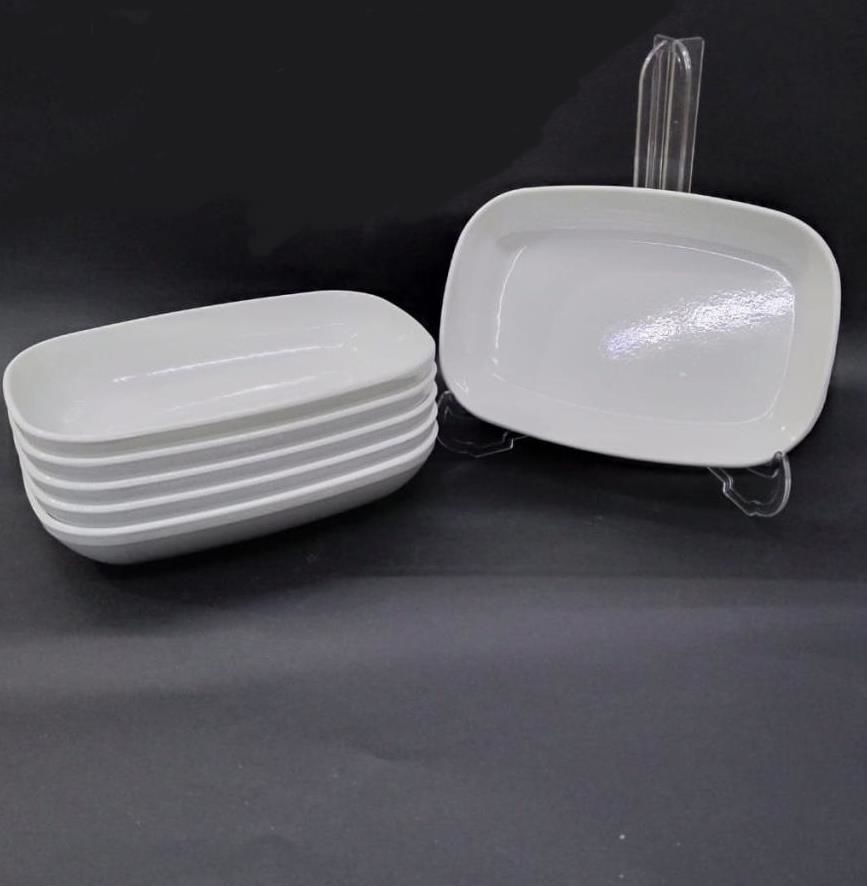 12 Adet Beyaz Melamin Kayık Tabak 17x12cm Orta Boy Salata Tabağı Günlük Kullanıma Hesaplı Oval Tabak